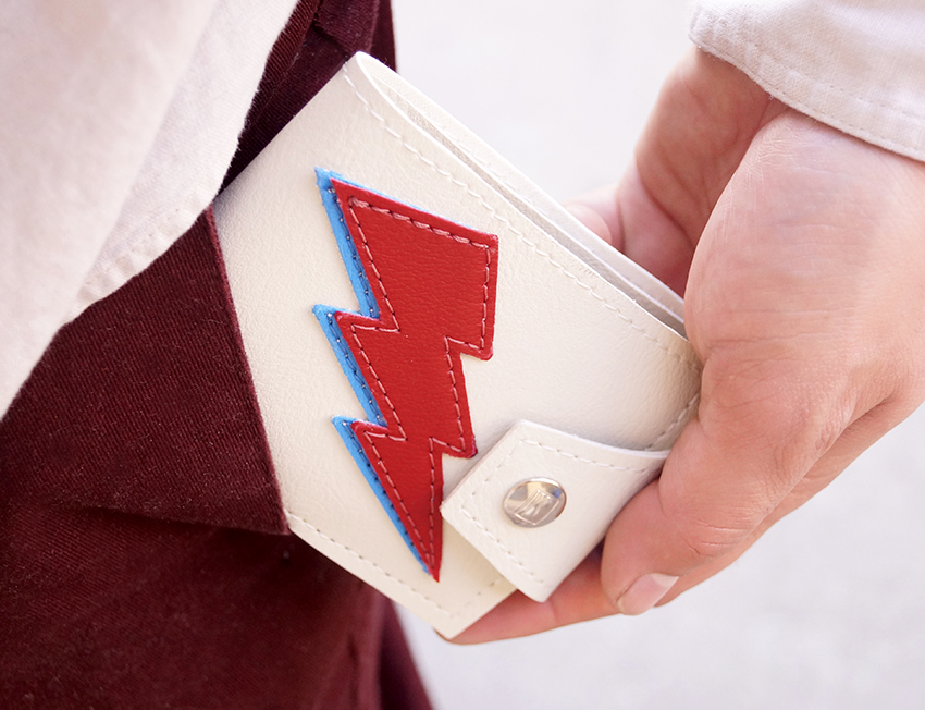The white bolt billfold wallet held in hand