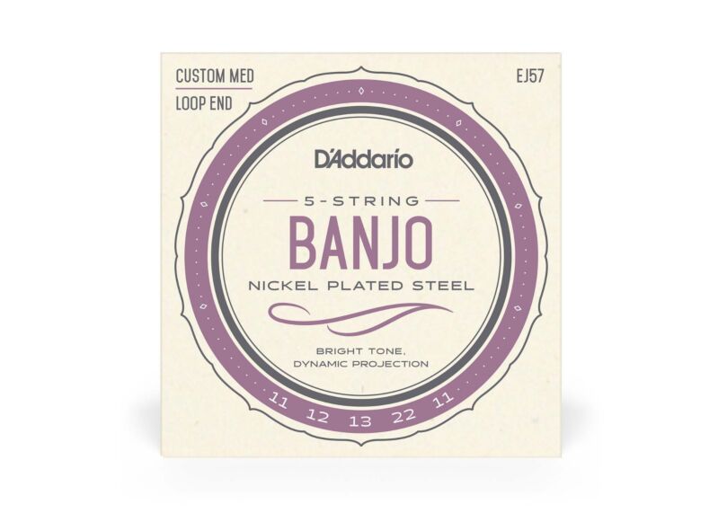 D'addario EJ57 5-String Banjo Strings, Nickel, Custom Medium, 11-22