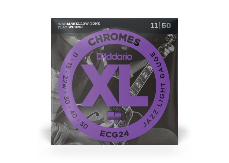 D'addario ECG24 Chromes Flat Wound Electric Guitar Strings, Jazz Light, 11-50