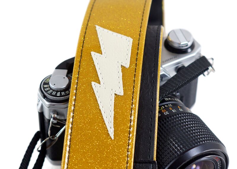 Custom Gold Sparkle Lightning Bolt Camera Strap