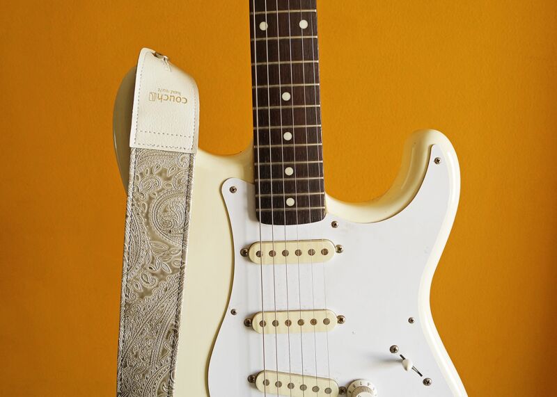 Paisley Ivory Guitar Strap w/ Aged Bronze Hardware 