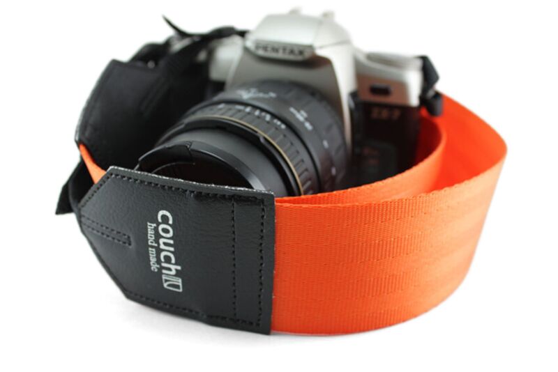 The Industrial Orange Recycled Seat Belt Camera Strap