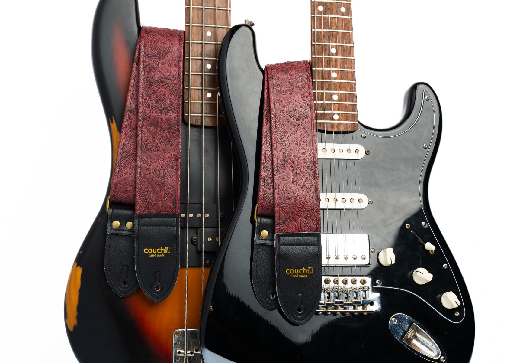 Paisley Oxblood Guitar Strap With Custom Aged Bronze Hardware