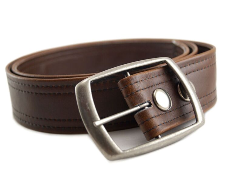 Double Stitch Brown Vegan Belt- Classic Vintage Look 