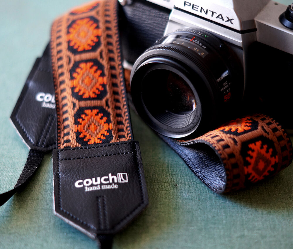 zeewier Riet Pilfer Imagining Sun Brown and Orange Vintage Hippie Weave Boho Camera Strap