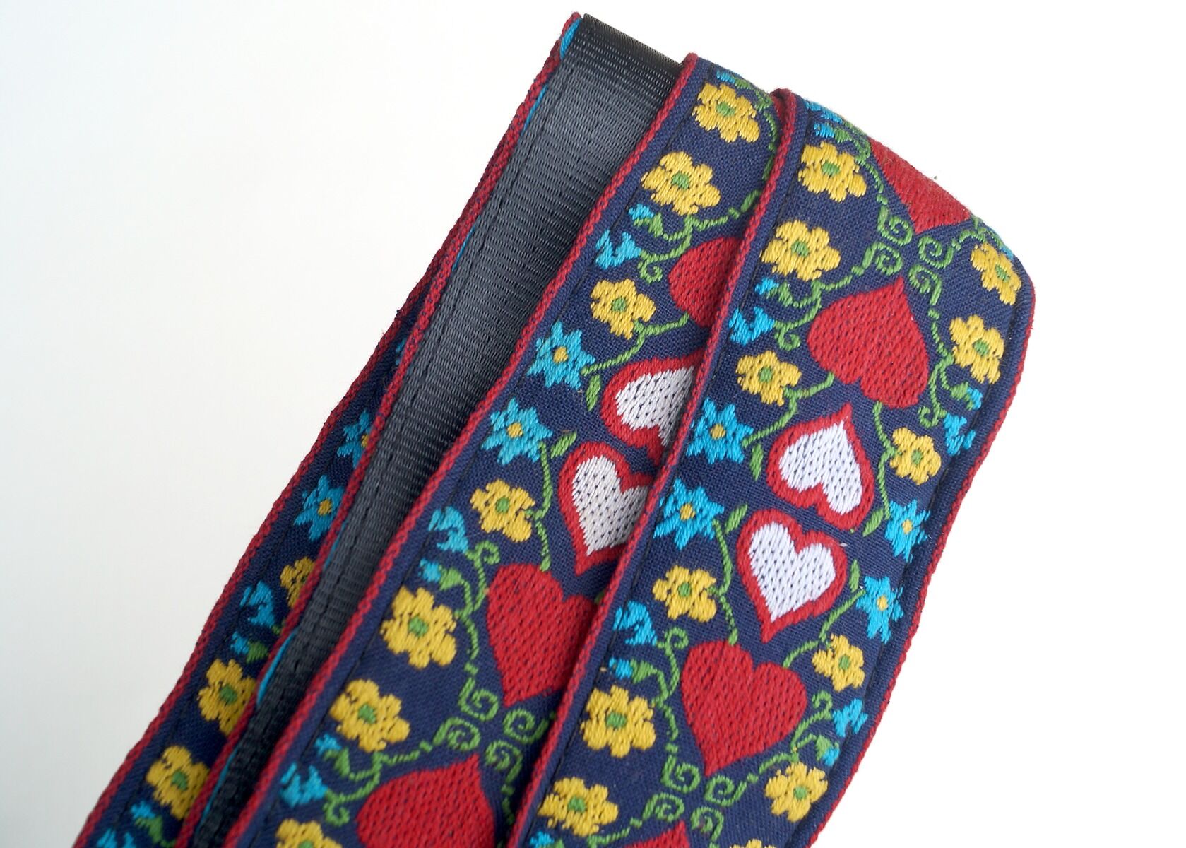 Wonderland Hearts Navy and Red Guitar Strap