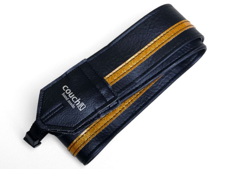 Black With Gold Sparkle Stripe Racer X Camera Strap