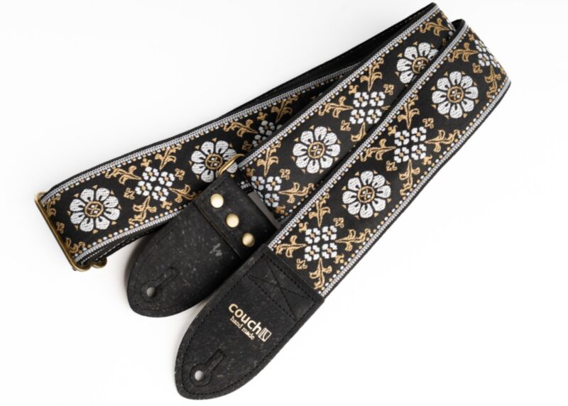 Cork & Gold Flowers Guitar Strap