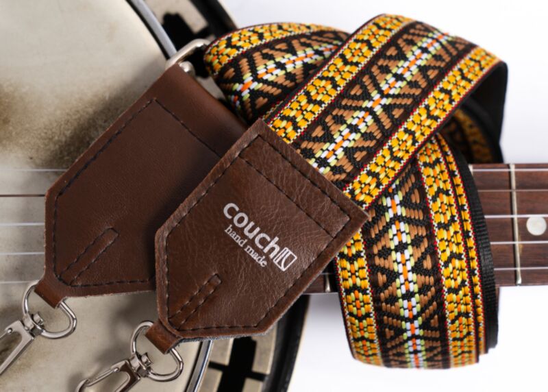 Dylan Sunburst Boho Banjo Strap- Hand Made Woven Banjo Straps With Vegan Leather Ends, Made In USA