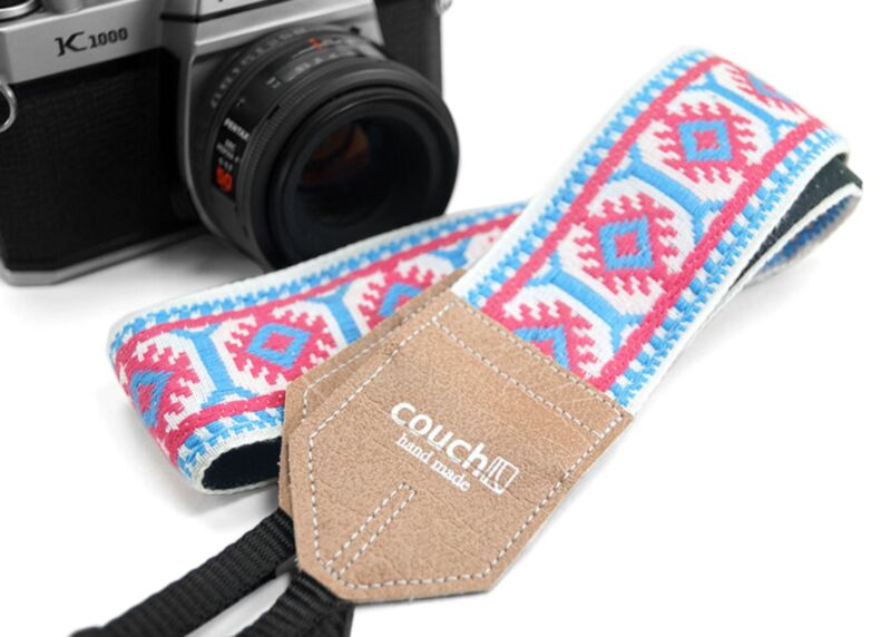 The Imagining Sun Vintage Hippie Weave Camera Strap - Pink & Sky