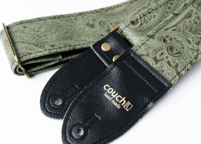 Jade Green Paisley Guitar Strap With Aged Bronzed Hardware 