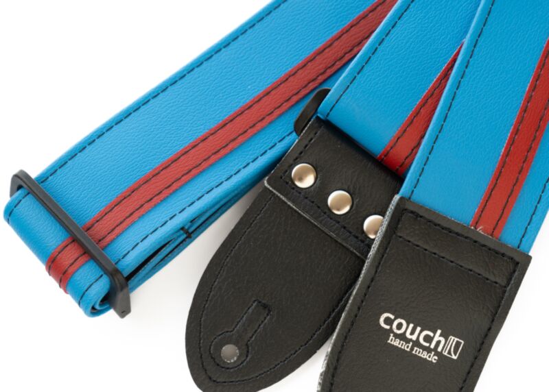 Sky Blue and Red Racer X Guitar Strap