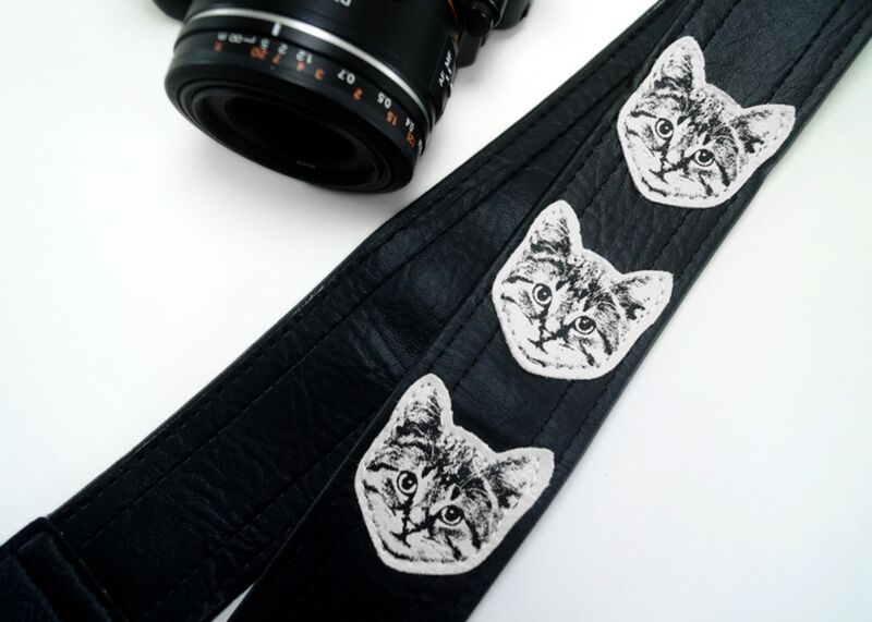 The Couch Cat Camera Strap- Black With White Cats