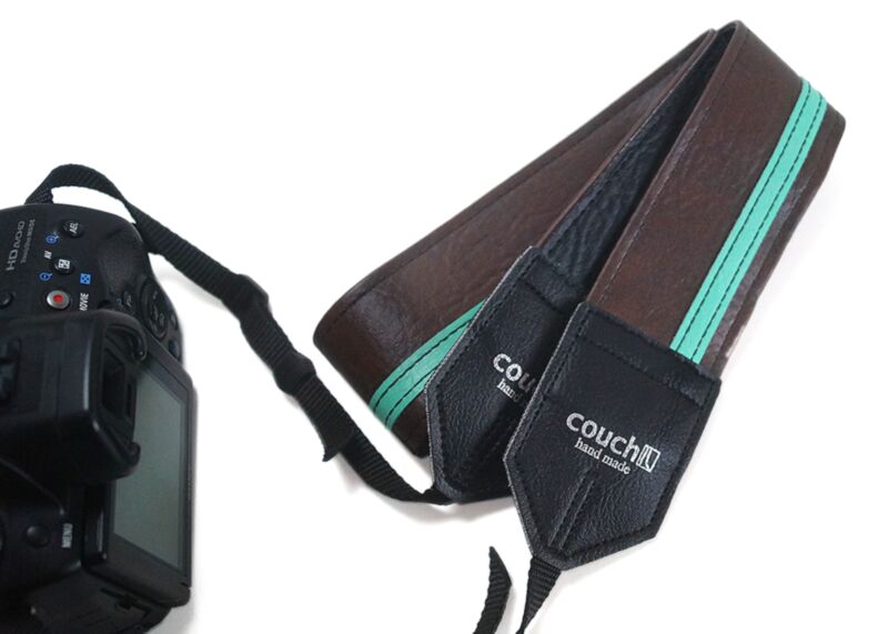 Couch Brown and Aqua Racer X Camera Strap