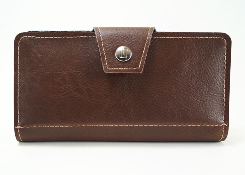 Classic Brown Womens Simple Vegan Wallet With Zipper Coin Purse and Checkbook or Phone Holder, Vegan Leather Construction