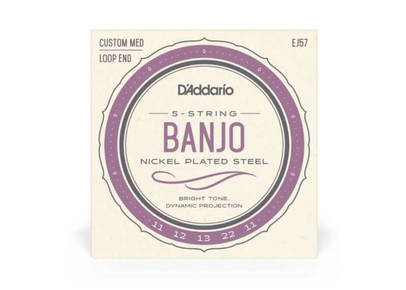 D'addario EJ57 5-String Banjo Strings, Nickel, Custom Medium, 11-22