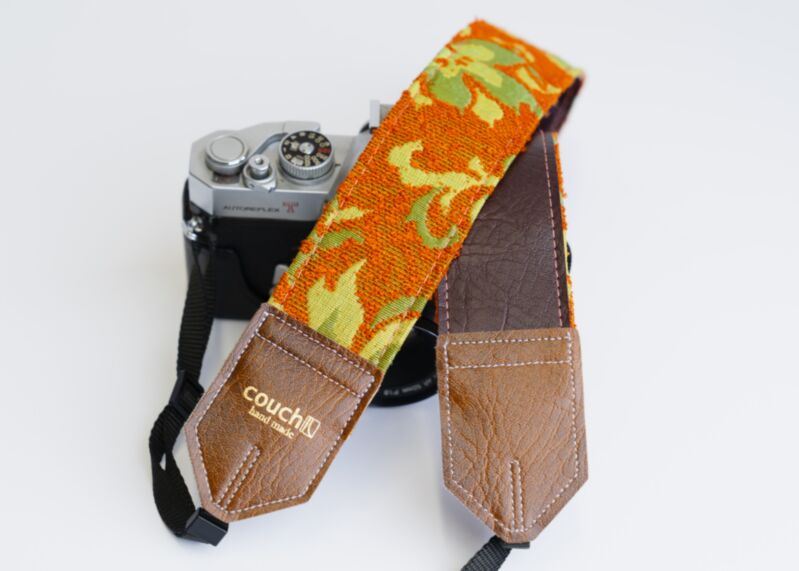 Mozart Avocado Vintage 60s Furniture Upholstery Camera Strap-Orange