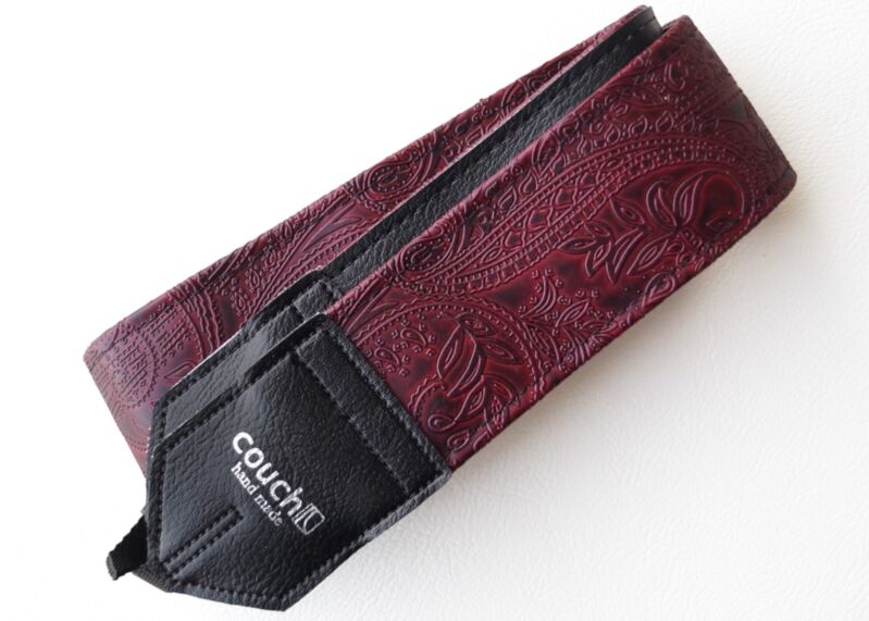 Paisley Embossed Camera Strap in Oxblood, Jade, and Ivory 