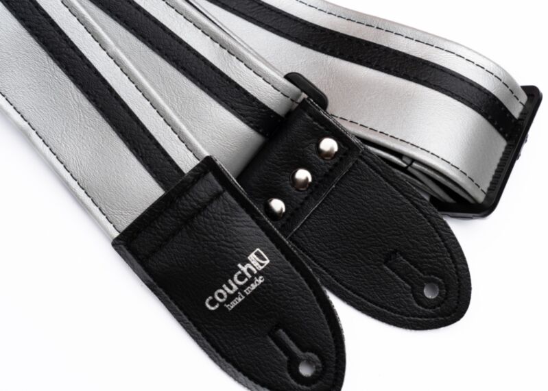Silver with Black Vinyl Racer X Guitar Strap