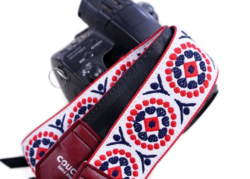 hippie camera strap red white and blue 
