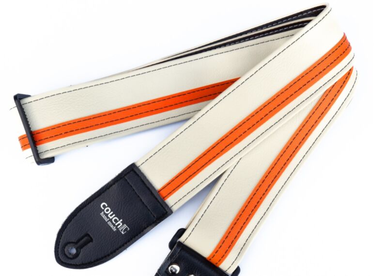 White with Orange Vinyl Racer X Guitar Strap