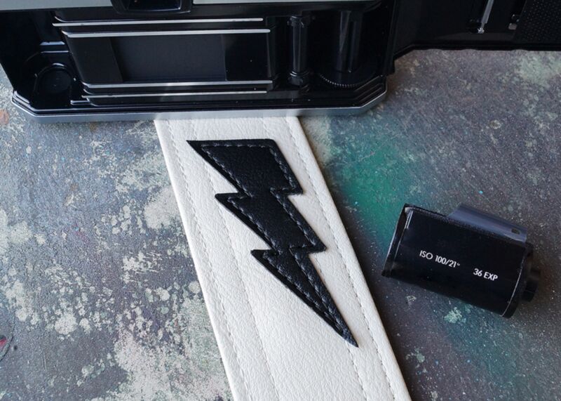 The White Lightning Bolt Camera Strap Custom Made- 