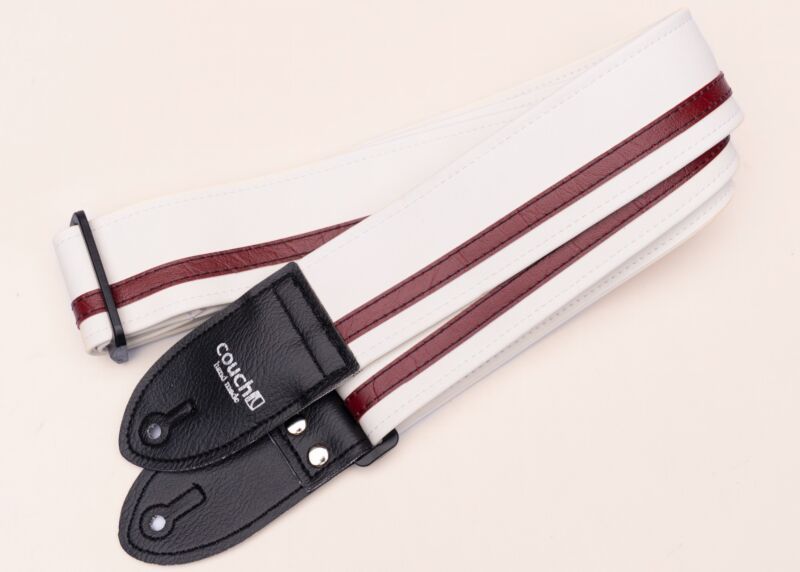Bright White and Oxblood Racer X Guitar Strap