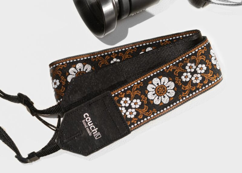 Cork and Brown Flowers Camera Strap