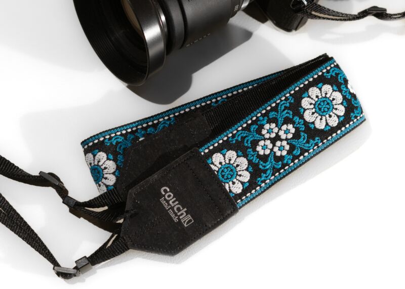 Cork and Turquoise Flowers Camera Strap