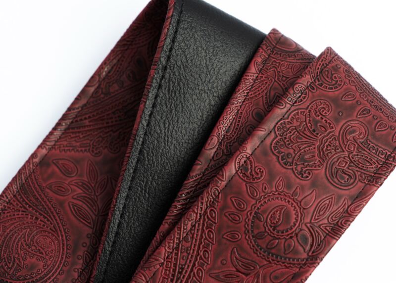 Paisley Oxblood Guitar Strap With Custom Aged Bronze Hardware 
