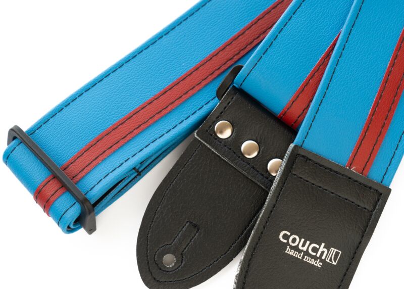 Sky Blue and Red Racer X Guitar Strap