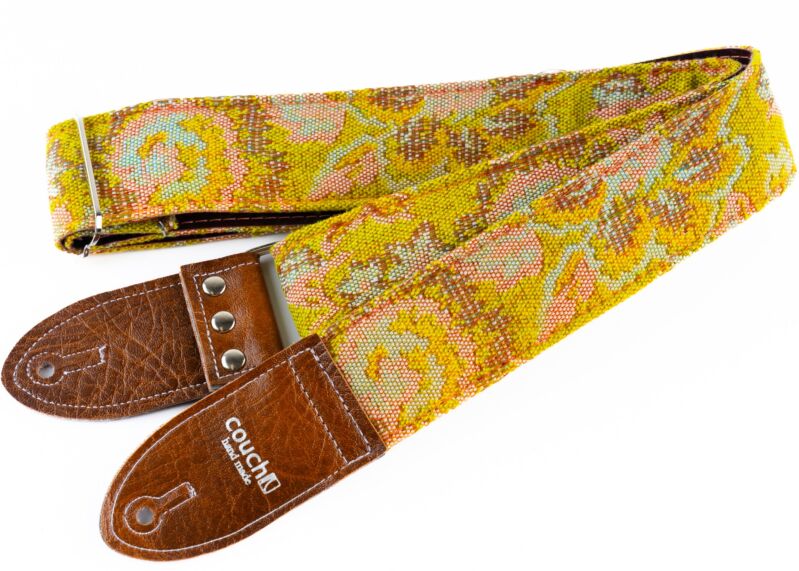 Mozart Avocado True Vintage 60's Golden Floral Psychedelic Guitar Strap v3