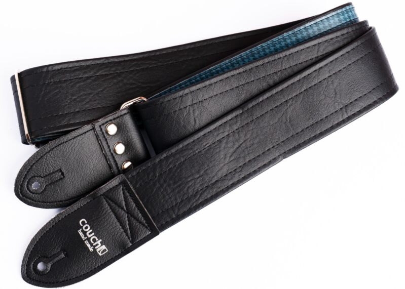 Reverse GTO Black Guitar Strap -Blue Vintage GTO on the inside