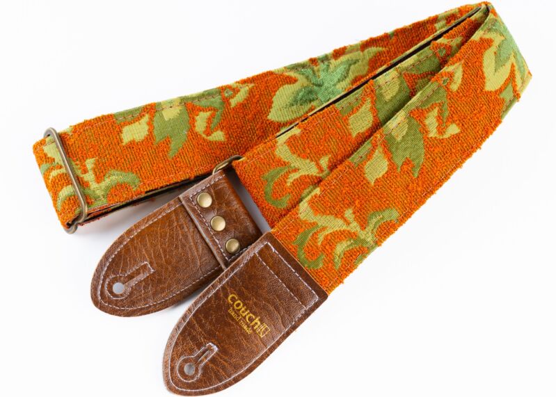 Mozart Avocado True Vintage 60's Orange Floral Psychedelic Guitar Strap v3