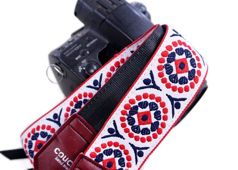 hippie camera strap red white and blue 