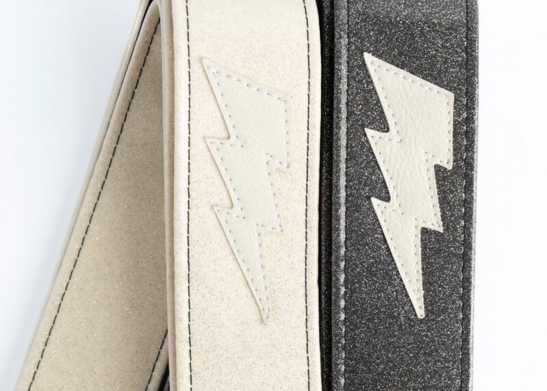Silver Sparkle Lightning Bolt Guitar Strap- Metal Flake 