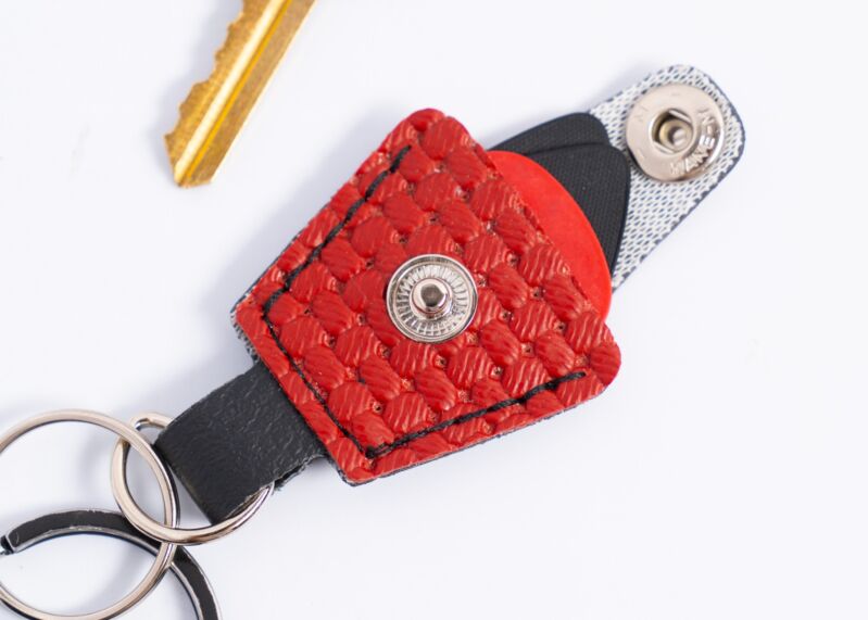 Red Volkswagen Guitar Pick Holder Keychain Made of VW Vinyl 