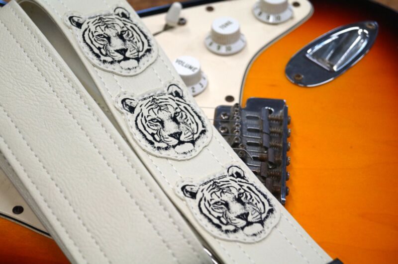 White Handmade Tiger Guitar Strap 