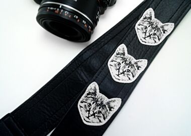 The Couch Cat Camera Strap- Black With White Cats