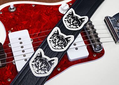 The Couch Cat Guitar Strap- Black With White Cats