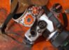 Cork and Orange Flowers Camera Strap
