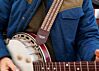 Dylan Sunburst Boho Banjo Strap- Hand Made Woven Banjo Straps With Vegan Leather Ends, Made In USA