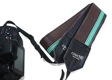 Couch Brown and Aqua Racer X Camera Strap