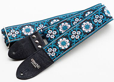 Cork and Turquoise Flowers Woven Guitar Strap
