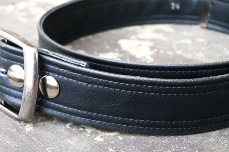 Double Stitch Black Vegan Belt- Classic Vintage Look