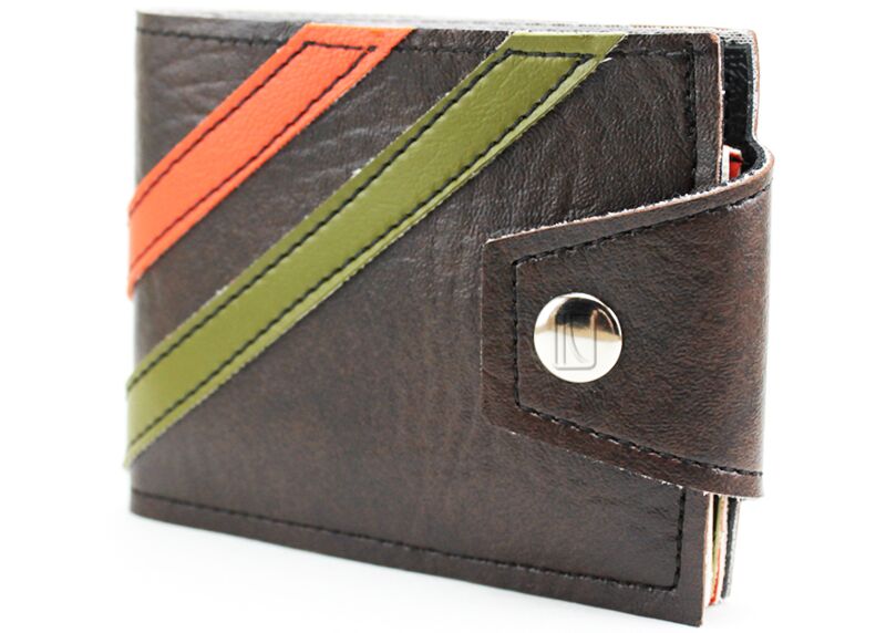Couch Racer Wallet- Brown w/ Orange & Army Stripes