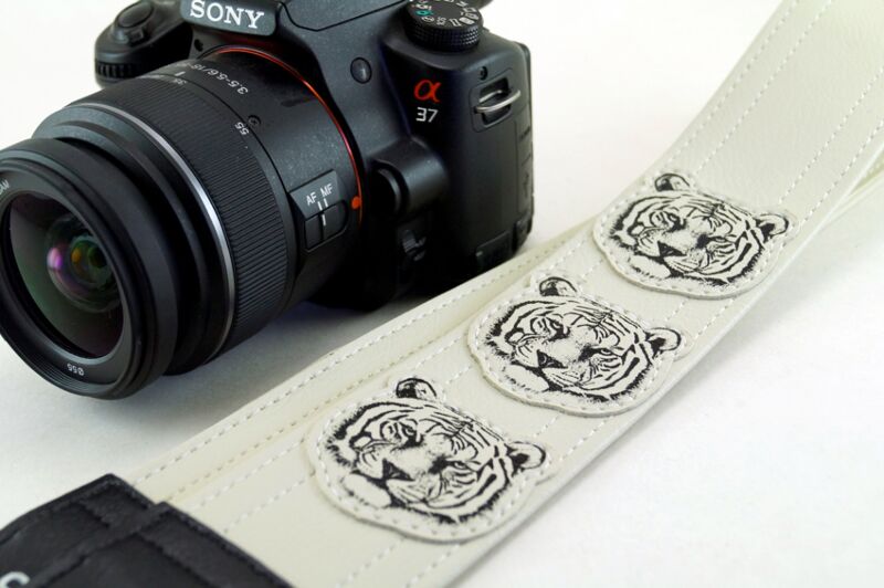 White Handmade Tiger Camera Strap