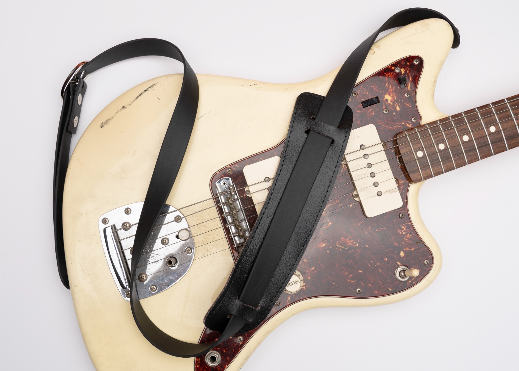 The Slim Vintage guitar strap worn on a vintage Jazzmaster