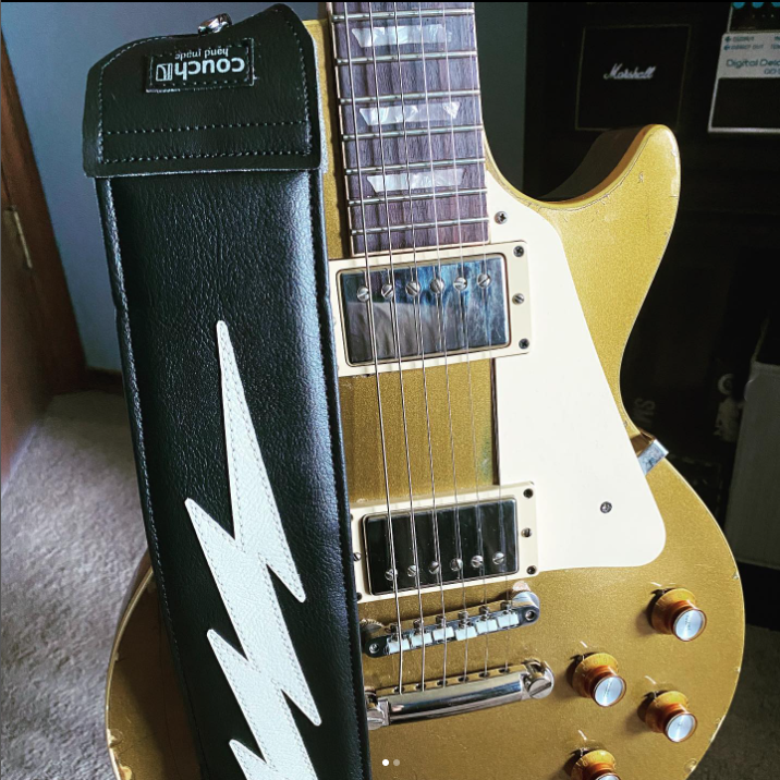 Close-up of the white lightning bolt on the black 3 inch Mega Bolt strap