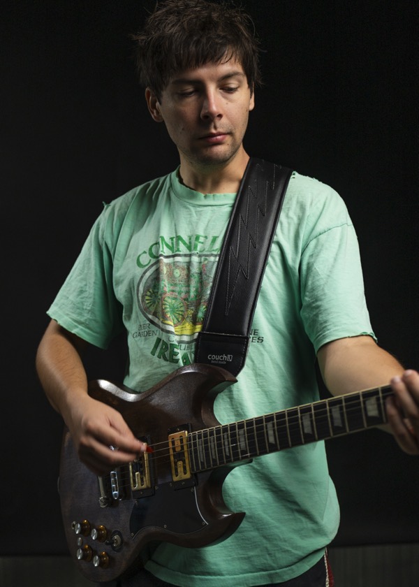 Large 3 inch guitar and bass strap at its shortest setting, 45.5 inches, on a 5 ft 9 in model